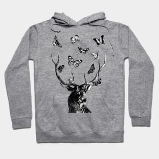 Stag and Butterflies | Black and White | Hoodie